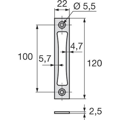 Gâche haut et bas inox largeur 22mm épaisseur 2,5mm - STREMLER - 2840.00.0L22