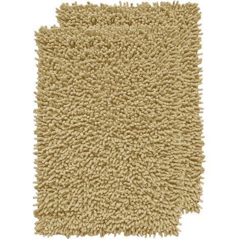 Lot 2 tapis de salle de bain 40 x 60 cm en coton jaune - NAPOLEON (1/5)