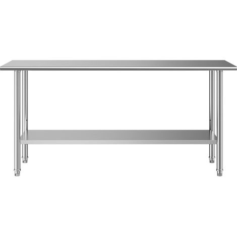 Mophorn Table de Travail Cuisine Professionnelle en Acier Inoxydable, Dimensions 182,9x61 cm, Idéale pour Préparation en Cuisine, Café, Hôtel et Restaurant, avec Étagère Inférieure Réglable (1/5)