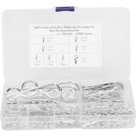 Juego de 125 pinzas para el cabello de acero al carbono, juego de pasadores de chaveta R-Clip resistentes al óxido, resistentes a la corrosión.