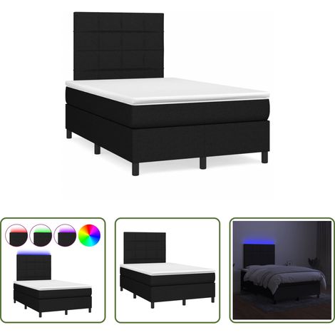 Sommier tapissier - Sommier à lattes de lit matelas et LED noir 120x190 cm tissu (1/5)