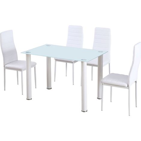 Mesa de Cristal Templado + 4 Sillas Polipiel. Comedor o Cocina