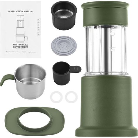 Cafetière portable 2 en 1, compatible avec les capsules NES et le café moulu. Cafetière à pression manuelle avec tasse en acier inoxydable de 120 ml, réservoir d'eau de 80 ml et support adaptateur pou (1/3)