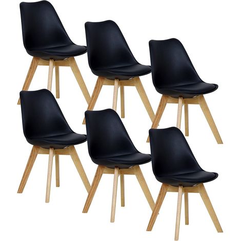 WOLTU 6er Set Esszimmerstühle Küchenstuhl Design Stuhl Esszimmerstuhl Kunstleder Holz, Sitzfläche aus Kunstleder Schwarz (1/5)
