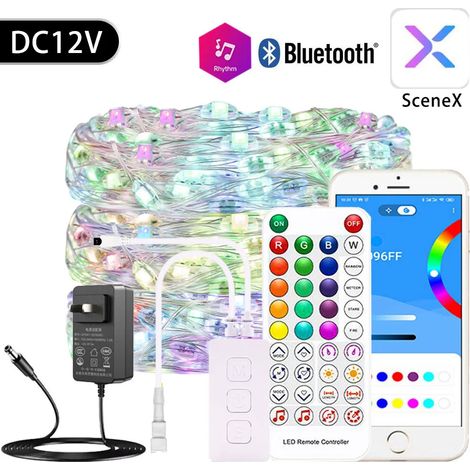 (SP611E DC SET-10m) Guirlande LED RGBIC WS2812B, fil de cuivre, adressable individuellement, pour fêtes, mariages, décorations lumineuses de Noël, 5 V/12 V CC (1/5)