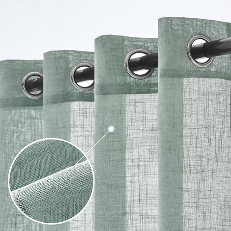 Rideaux Court en Lin Translucides Voilage Fenêtre à Oeillets Rideaux et Draperies Intérieurs Modernes pour Chambre Salon Coucher Lot de 2, 140x145 cm Bleu (1/5)