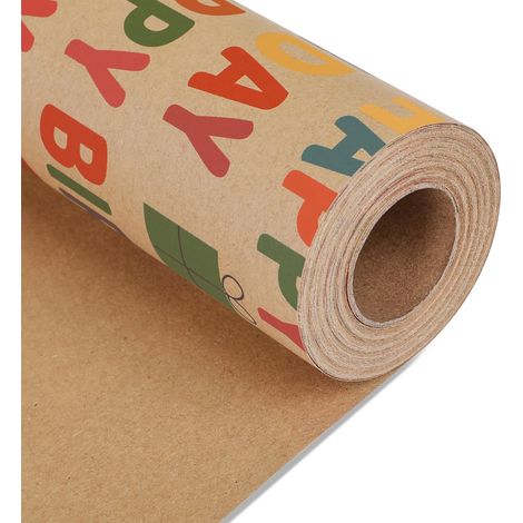 Papier cadeau d'anniversaire, rouleau de papier d'emballage cadeau – 17 pouces x 32,8 pieds Papier kraft, motif coloré Happy Birthday pour garçons et filles (1/5)