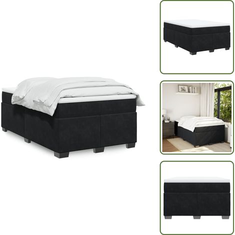 The Living Store Giroletto a Molle con Materasso Nero 120x190 cm in Velluto - Materasso a molle insacchettate