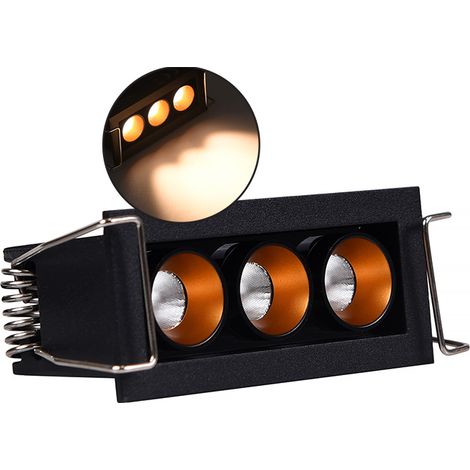 FARETTO LED RETTANGOLARE NERO DA INCASSO PER CONTROSOFFITTI 6W LUCE CALDA 3000K - DESIGN INNOVATIVO CON CONO DI PROIEZIONE IN COLORE BRONZO (1/5)