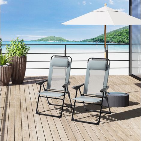 Set di 2 sedie da giardino pieghevoli con schienale regolabile 5 posizioni, grigie, OKMYHOME (1/5)
