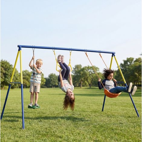 Balançoire enfant 285x160x181 cm en acier multicolore 3-en-1, jusqu'à 150 kg, pour jardin – MEUBLIV (1/5)
