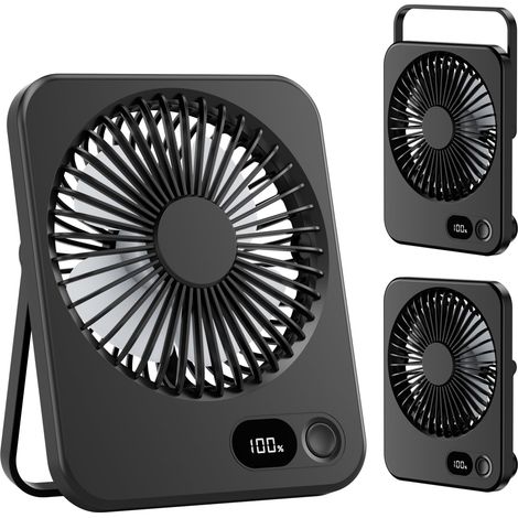 Ventilateur portable (3600 mAh) — 5 vitesses, fonctionnement silencieux, orientable à 180°, lumière LED — Pour l'étude, le bureau et la maison. (1/5)
