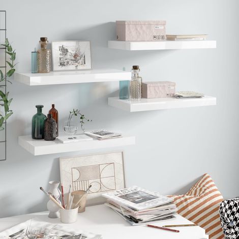 Estante flotante de pared 4 uds MDF blanco brillo 50x23,5x3,8 cm vidaXL