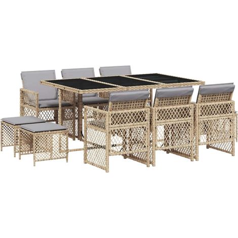 Maison Exclusive - 11-tlg. Garten-Essgruppe mit Kissen Beige Poly
