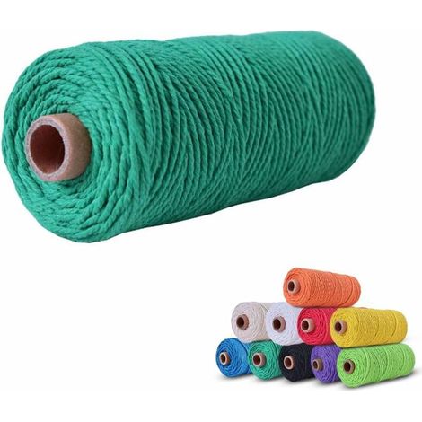 Ficelle Jute Coton 3mm x 100m, Coton Naturelle Cordelette, Corde Macramé Decorative Chanvre Tressée DIY Travaux Manuel pour Emballage Cadeau Décoration Artisanat Suspendues (Vert) (1/5)