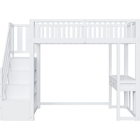 Letto a soppalco 90 x 200 cm in pino bianco con scrivania e scala contenitore (1/5)