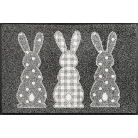FLOORNOVO Schmutzfangmatte Trend Design - 75 cm x 50 cm - Hasenrunde - waschbare Fußmatte Innen und übderdachte Außenbereiche (1/3)