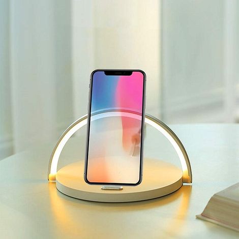 Dimmbare LED-Nachttischlampe, Qi-Wireless-Ladefunktion, USB-Anschluss, Touch-Bedienung, für Schlafzimmer und Büro (1/5)