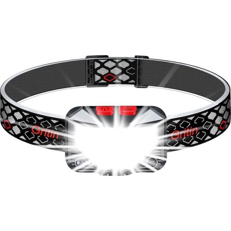Linterna frontal recargable, superbrillante, ligera, impermeable, potente, con LED, luz roja, sensor de movimiento, 8 modos de iluminación, 25 horas de duración de la batería para correr/acampar [Ener