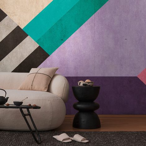 Fototapete Profhome 399131 heißgeprägte Vliestapete glatt mit grafischem Muster matt violett schwarz petrol beige 3,71 m x 2,8 m