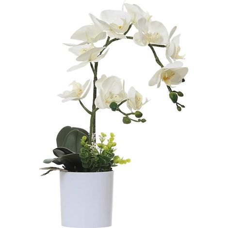 Orchidée Artificielle Fleur et Plante Blanche dans Un Pot Blanc, Fausse Orchidée pour la Maison, Le Bureau, la Table et la Salle de Bain