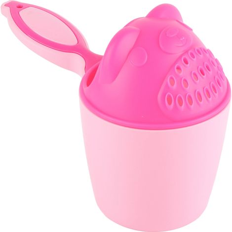 Gobelet de rinçage pour shampoing bébé avec protection des yeux, poignée amovible et confortable, rose, pour le bain des enfants.