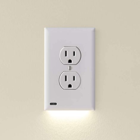 1 lot - Barre lumineuse LED GuideLight 2 pour prises [Nouvelle version] - Veilleuse - Plaque murale de prise avec éclairage nocturne LED - Capteur automatique - Duplex, Blanc (1/5)