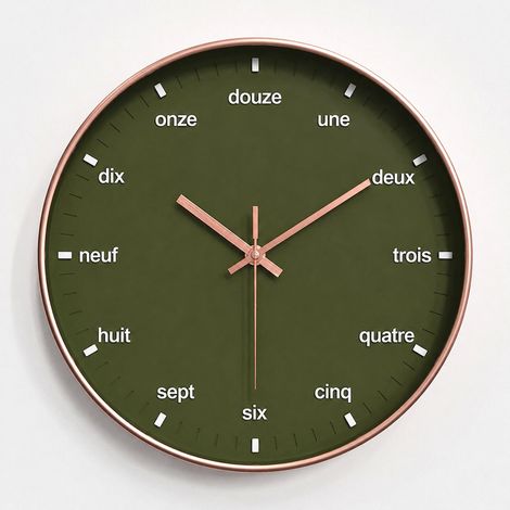 Horloge murale silencieuse 30 cm ronde quartz fond vert et or rose rose 35 × 35 × 5 cm 600 g – Livraison gratuite