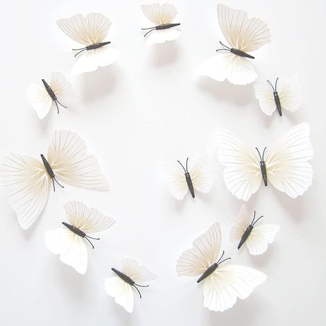Lot de 12 Blanc Stickers Papillon, Autocollants Muraux 3D en Forme de Papillon Étanche Magnétique Pour Réfrigérateur Avec Ruban Adhésif Pour Décoration de Chambre à Coucher (1/5)