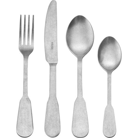 Service de couverts antiques en acier inoxydable 16 pièces pour 4 personnes comprenant 4 couteaux, 4 fourchettes, 4 cuillères à dessert et 4 cuillères à café (1/5)