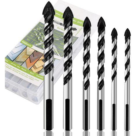 6-teiliges Keramikfliesenbohrer-Set, Steinbohrer für Glas, Ziegel, Fliesen, Beton, Kunststoff und Holz. Wolframkarbidspitze für Wandspiegel und Keramikfliesen mit Größe (6 mm–12 mm). (1/5)
