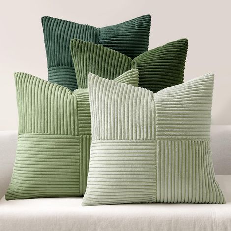 Lot 4 housses de coussin velours côtelé 40x40cm, modernes et douces, pour salon/chambre, série verte (1/5)