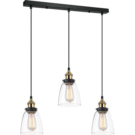 Italux Francis - Industrie- und Retro-Anhänger schwarz, Gold 3 Light mit klarem Farbton, E27 dimmbar (1/2)
