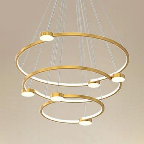 Trade Shop - 96W LED PENDELLEUCHTE 3 KREISE MIT FERNBEDIENUNG MODERNES DESIGN GOLD 71149 -