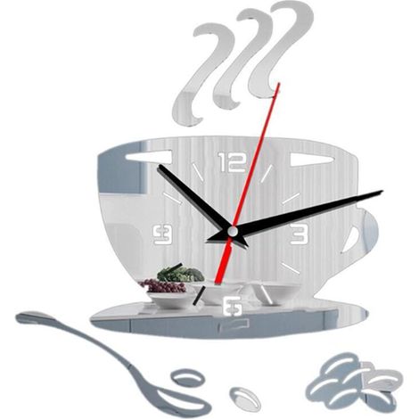 Horloge murale adhésive silencieuse, horloge murale 3D en acrylique (35 x 30 cm) (1/5)