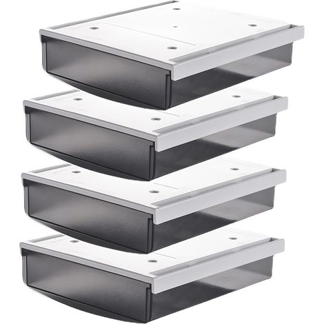 4X 3,5L Tiroirs Sous Bureau, 24x21x8cm Autocollant Boîte à Tiroirs Cachée, Organisateur Boîte de Rangement pour Bureau/Meuble/Bibliothèque/Armoire de Cuisine, 4 Unités Givré Noir TKD8606 (1/5)