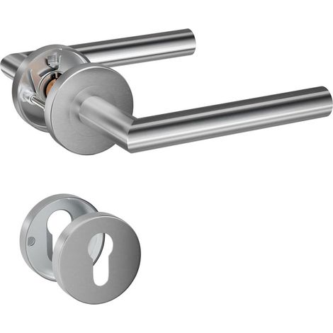 Poignée de porte à levier en acier inoxydable avec trou pour cylindre et rosace, poignée de serrure à mortaiser couleur argent