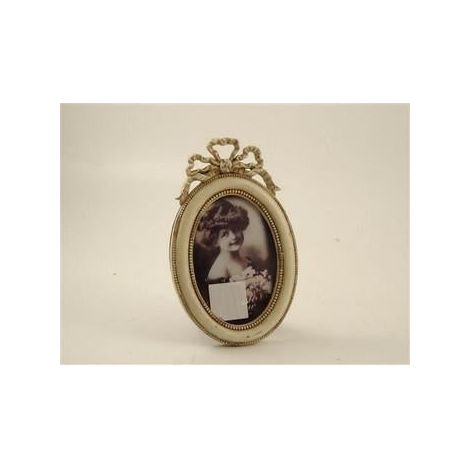 Portafoto ovale piccolo con fiocco color crema (kit da 5)