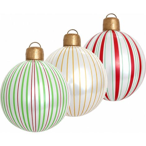 Boule de Noël gonflable géante en PVC à rayures, 40 cm (15,75 pouces), décoration intérieure et extérieure (1/2)