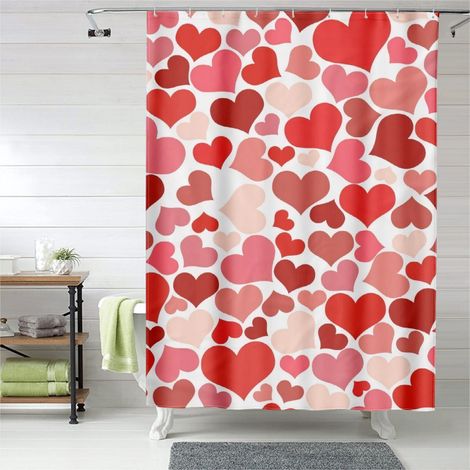 Rideau de douche motif Valentine romantique, cœurs doux artistiques, rideau salle de bain imperméable, 90x180 cm (1/5)