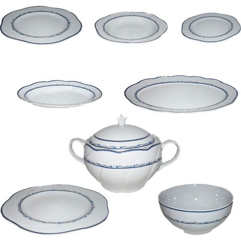 Servizio di piatti in porcellana fiore filo blu tazze tè caffè caffettiera teiera lattiera zuccheriera da portata zuppiera - Set tavola porcellana: Set 6 tazzine caffè con piattini (1/5)