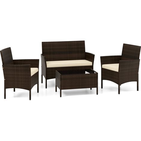 Ensemble de mobilier de jardin en rotin 4 pièces avec coussins (1/5)