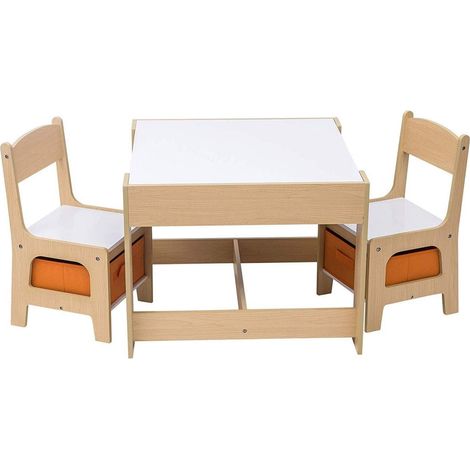 Groupe siège enfant avec 2 chaises hautes et espace de rangement le meilleur choix pour votre chambre d'enfant blanc (1/5)