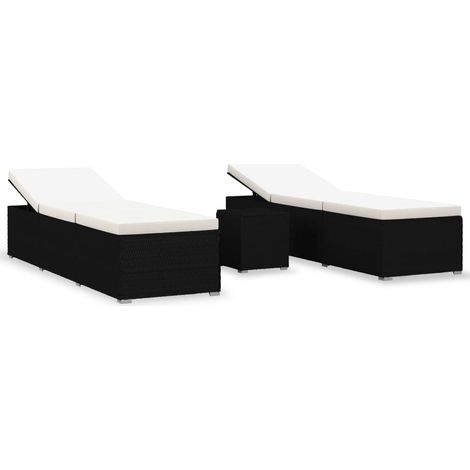 Conjunto de 3 sillones de jardín con mesa de té resina de mimbre negra 020011922