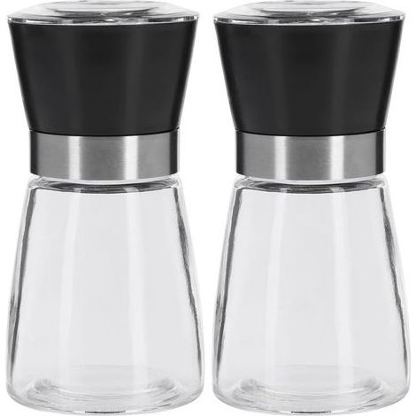 Moulin à Epices, Broyeur en Céramique, Ajustement Progressif, Verre/Plastique, Noir/Argent/Transparent, 63542260 (Lot de 2) (1/5)