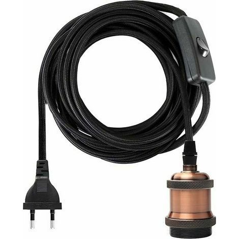 Douille E27 avec Interrupteur. Fil électrique en Tissu de Câble de 3.5 mètres pour Douille Ampoule/ Edison retro suspension Luminair/ Lampe Créative. Adaptateur de Lampe Vintage Cuivre Rouge (1/5)