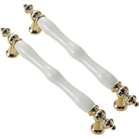 Lot de 2 poignées de cuisine arquées, poignées de placard, boutons de meubles en céramique, poignées de porte en alliage de zinc blanc vintage (1/5)