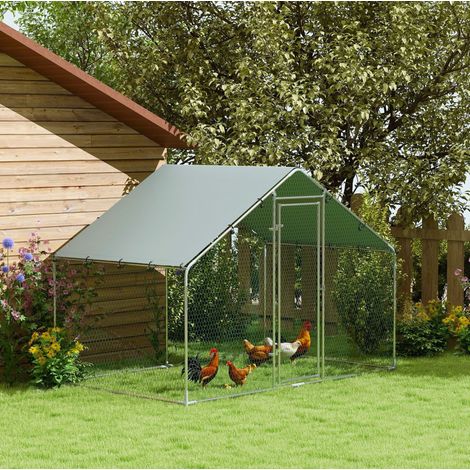 Recinto per galline 300x170x190 cm in metallo argentato, tetto impermeabile FloraGrace (1/5)