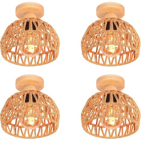 4Pcs Plafonnier Vintage en Corde de Chanvre Lampe Plafonnier Design Semi - circulaire Style Rural pour Salon Chambre (1/5)