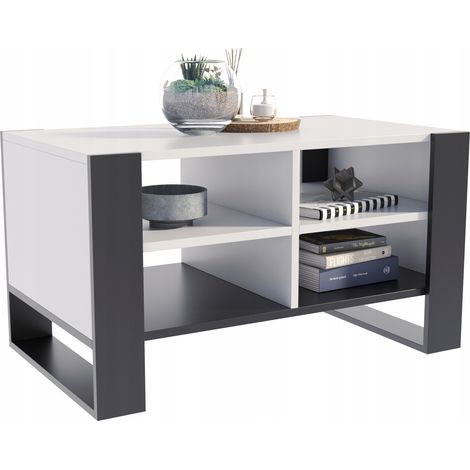 Tavolino da caffè Figa in rovere BIANCO NERO loft per soggiorno con mensola LOFT (1/4)